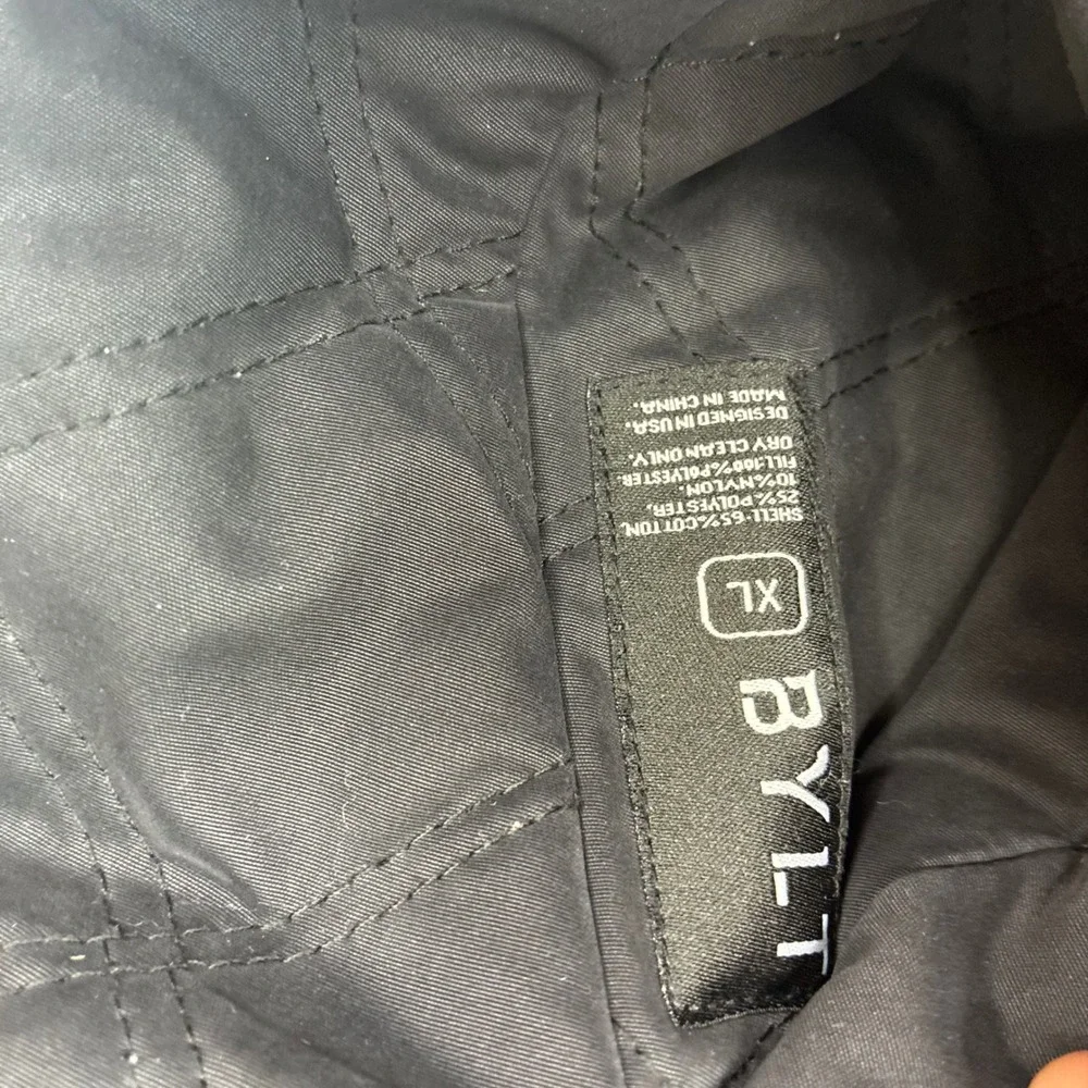 BYLT Bomber Jacket Mens XL Black Grey Reversible Quilted Full Zip Modern Coat